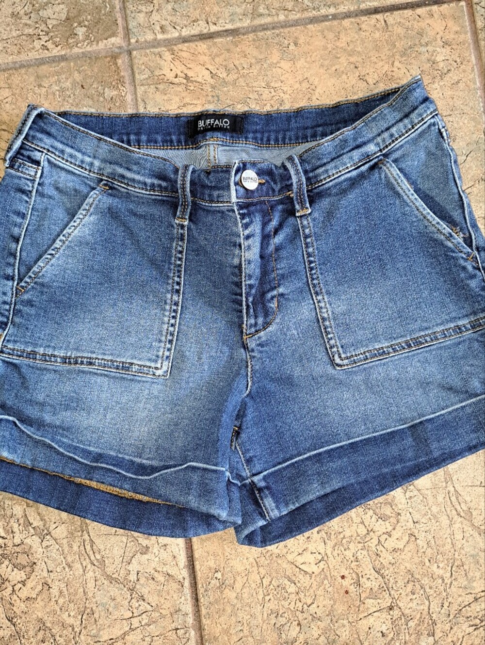 Buffalo David Bitton Medium Blue Denim High-Rise Cutoff Shorts